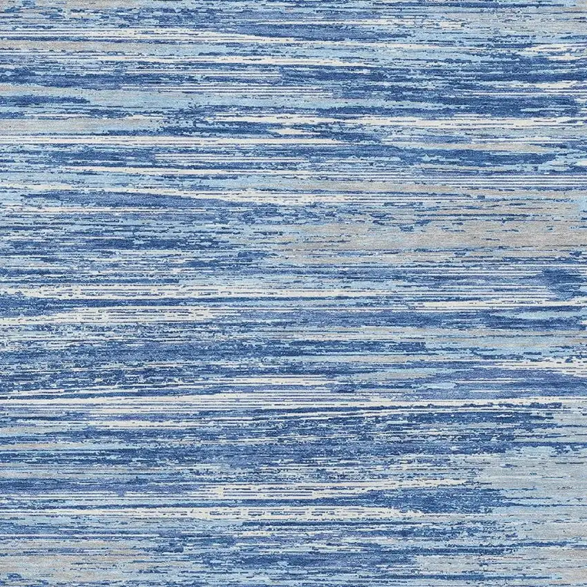 Blue Ivory And Gray Striped Washable Area Rug With UV Protection Photo 3