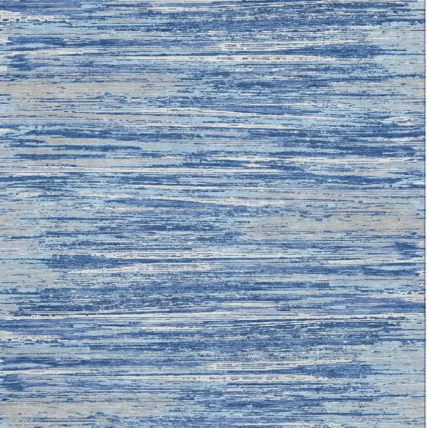 Blue Ivory And Gray Striped Washable Area Rug With UV Protection Photo 4