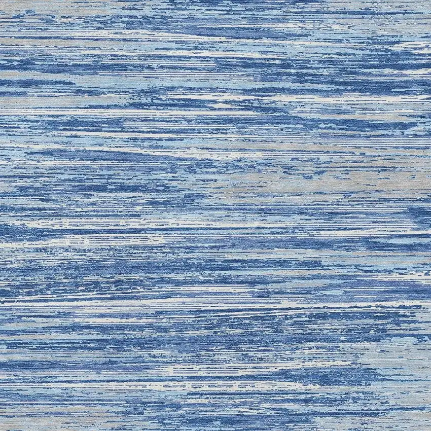 Blue Ivory And Gray Striped Washable Area Rug With UV Protection Photo 3