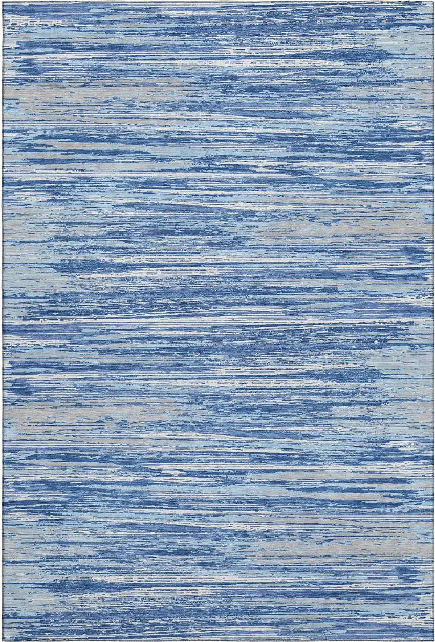 Blue Ivory And Gray Striped Washable Area Rug With UV Protection Photo 1