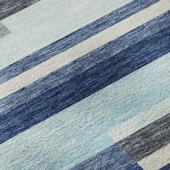 Blue Ivory And Gray Striped Washable Area Rug With UV Protection Photo 9