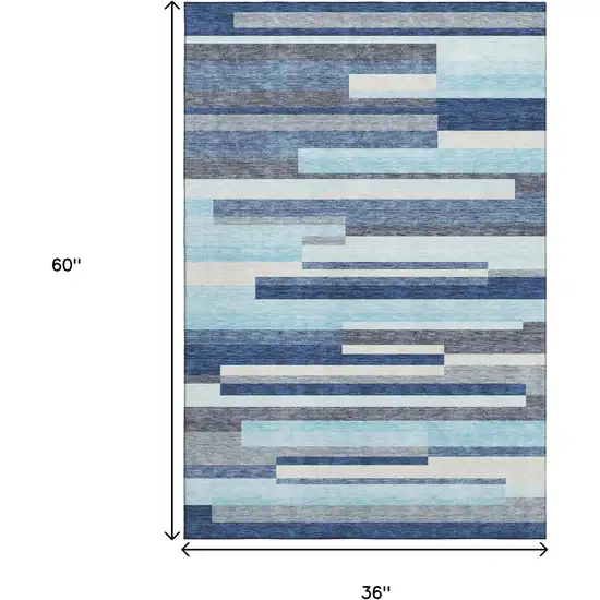 Blue Ivory And Gray Striped Washable Area Rug With UV Protection Photo 9