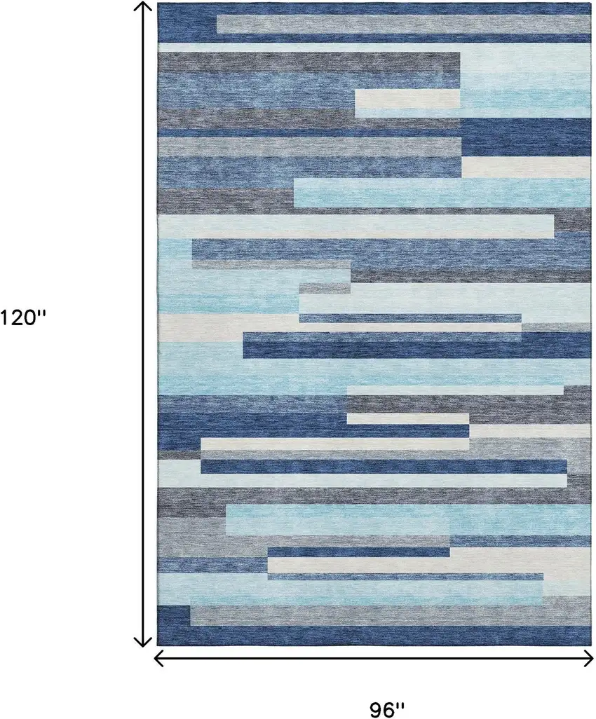 Blue Ivory And Gray Striped Washable Area Rug With UV Protection Photo 8