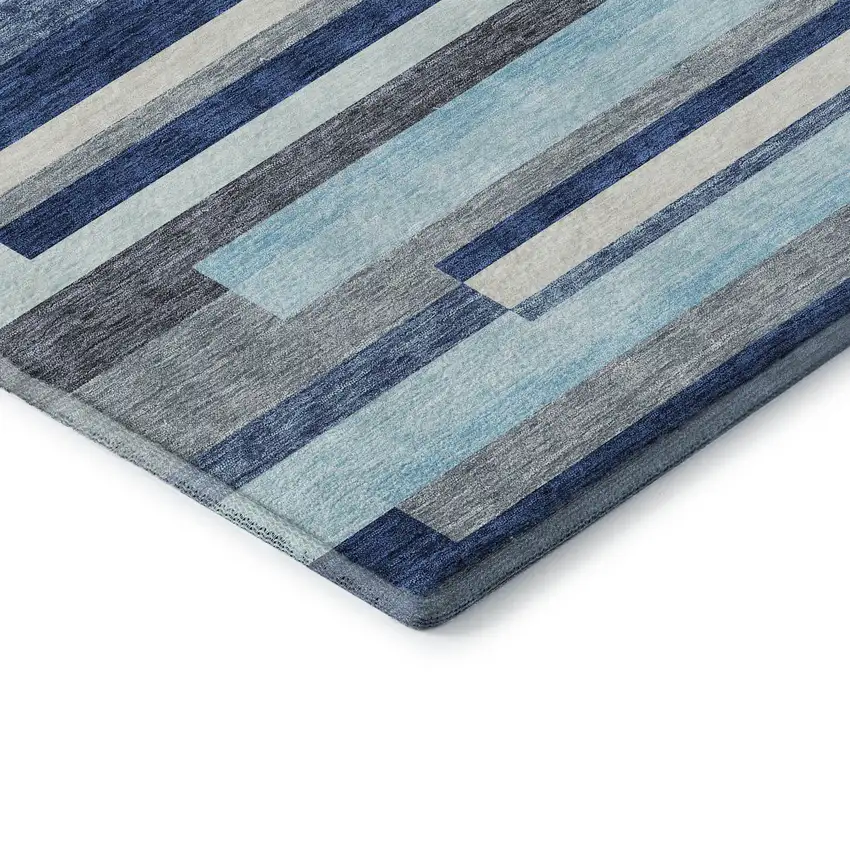 Blue Ivory And Gray Striped Washable Area Rug With UV Protection Photo 7