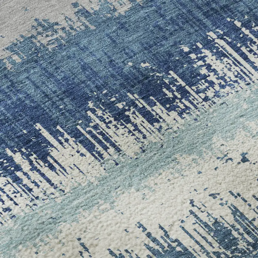 Blue Ivory And Gray Striped Washable Area Rug With UV Protection Photo 8