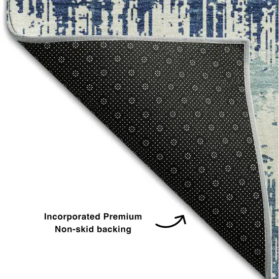 Blue Ivory And Gray Striped Washable Area Rug With UV Protection Photo 5