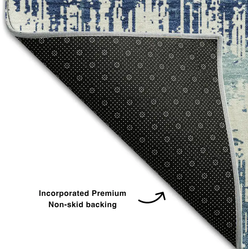 Blue Ivory And Gray Striped Washable Area Rug With UV Protection Photo 5