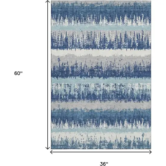 Blue Ivory And Gray Striped Washable Area Rug With UV Protection Photo 9