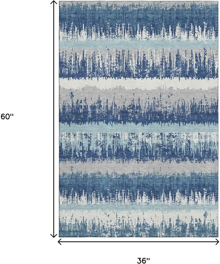 Blue Ivory And Gray Striped Washable Area Rug With UV Protection Photo 9