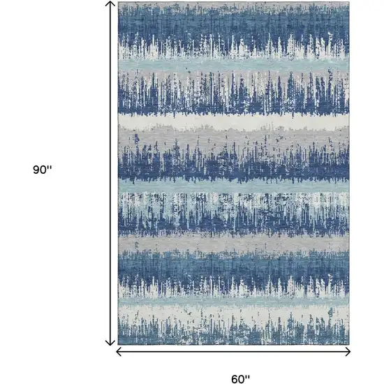 Blue Ivory And Gray Striped Washable Area Rug With UV Protection Photo 6
