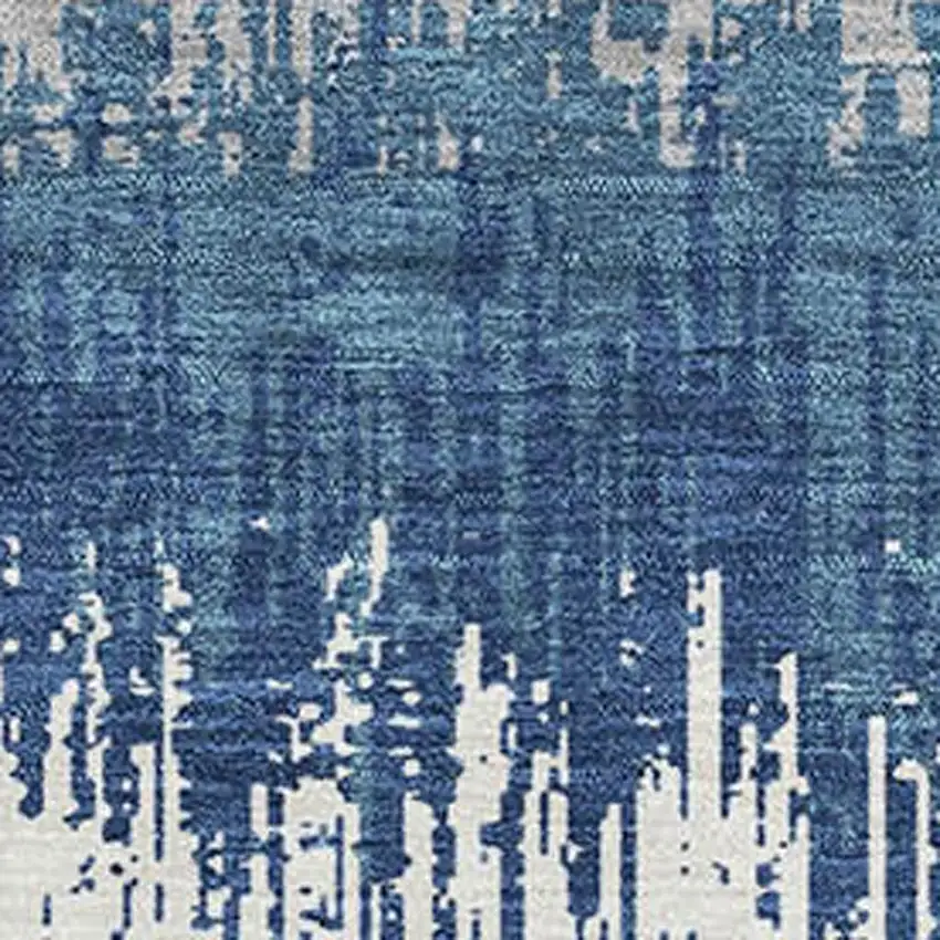 Blue Ivory And Gray Striped Washable Area Rug With UV Protection Photo 2