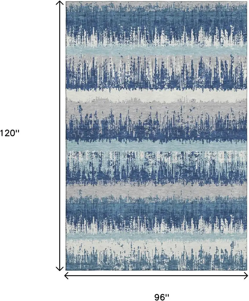 Blue Ivory And Gray Striped Washable Area Rug With UV Protection Photo 7