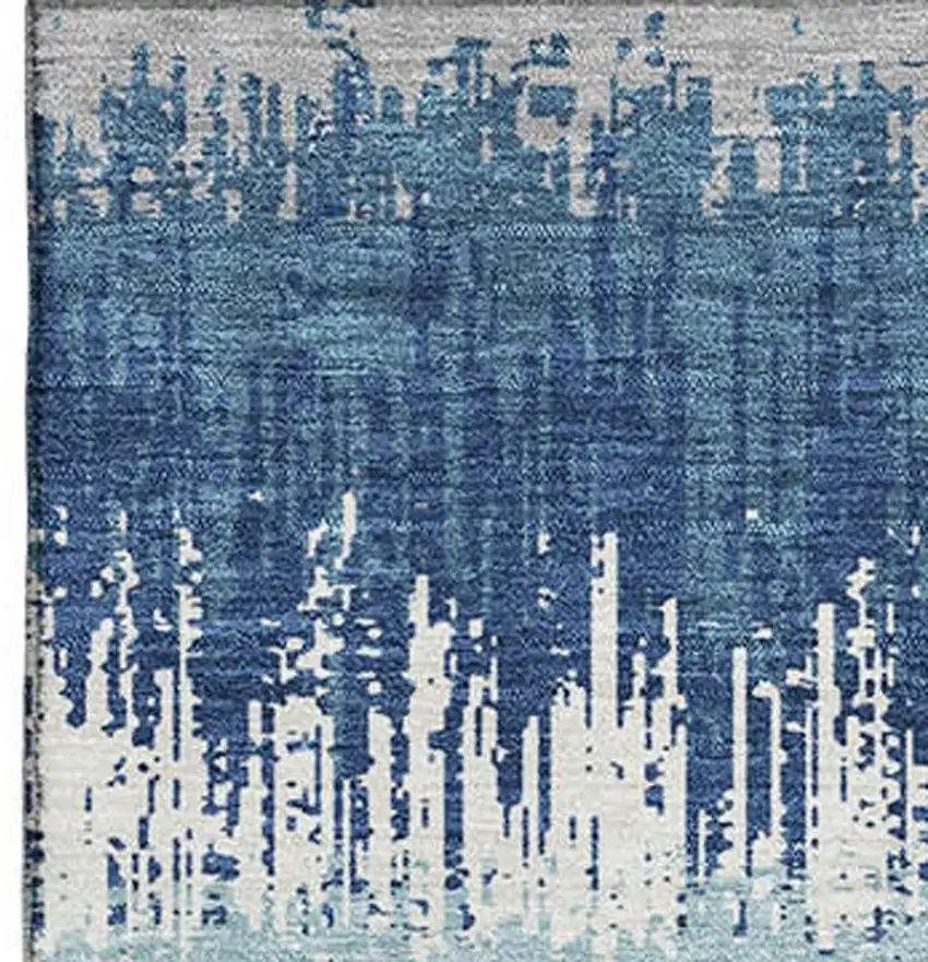 Blue Ivory And Gray Striped Washable Area Rug With UV Protection Photo 3