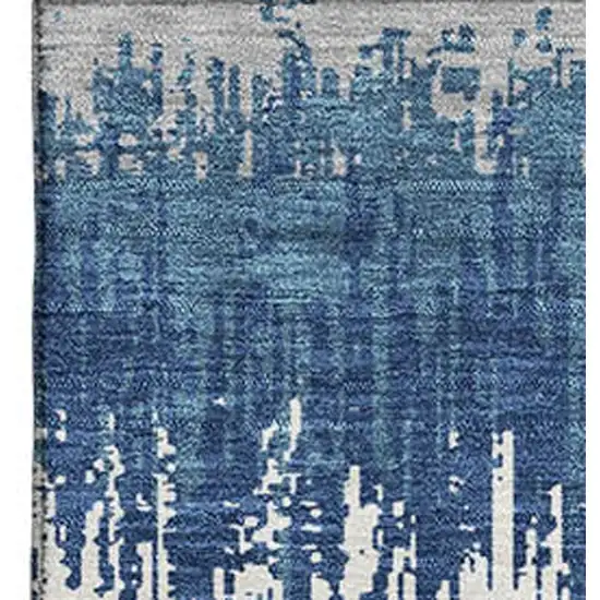 Blue Ivory And Gray Striped Washable Area Rug With UV Protection Photo 2