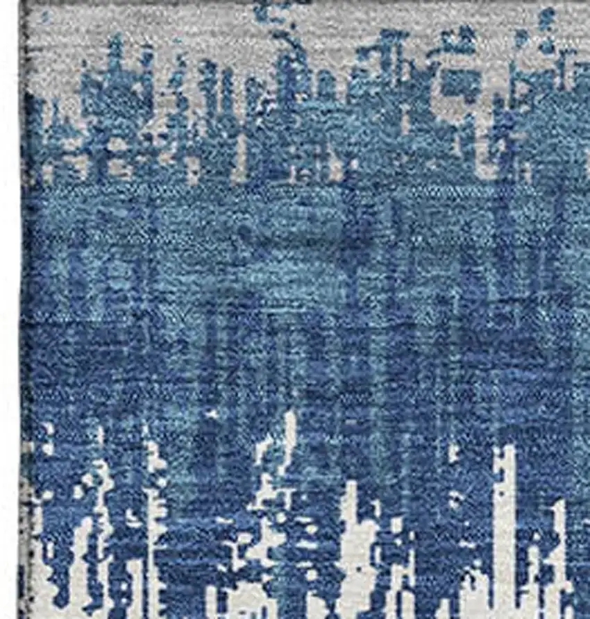 Blue Ivory And Gray Striped Washable Area Rug With UV Protection Photo 2