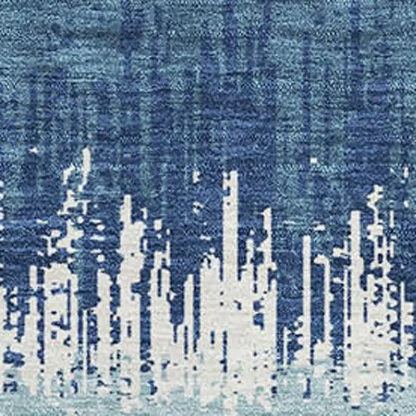 Blue Ivory And Gray Striped Washable Area Rug With UV Protection Photo 2