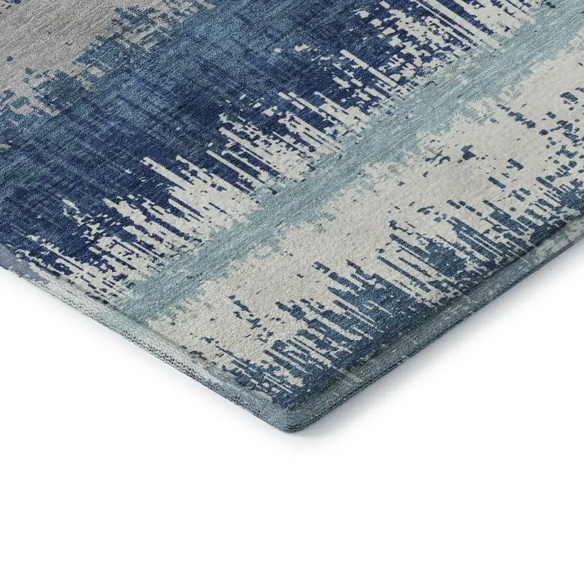 Blue Ivory And Gray Striped Washable Area Rug With UV Protection Photo 7