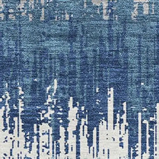 Blue Ivory And Gray Striped Washable Area Rug With UV Protection Photo 2