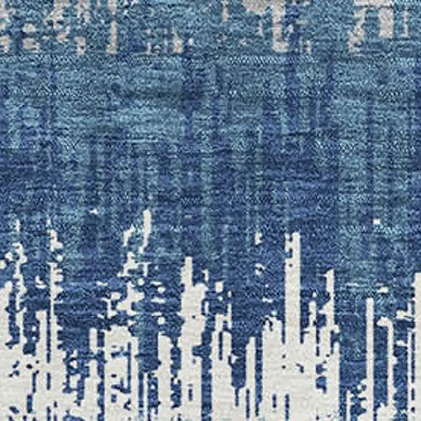 Blue Ivory And Gray Striped Washable Area Rug With UV Protection Photo 2