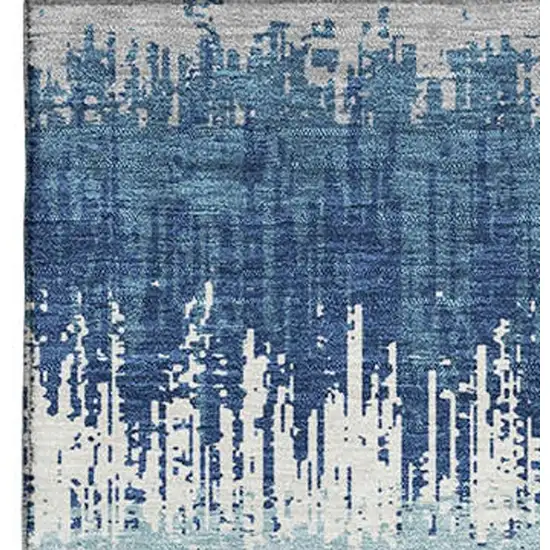Blue Ivory And Gray Striped Washable Area Rug With UV Protection Photo 3
