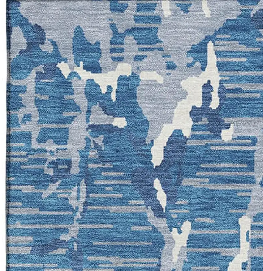 Blue Ivory And Gray Striped Washable Area Rug With UV Protection Photo 2