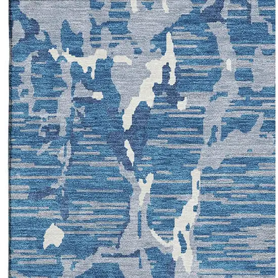 Blue Ivory And Gray Striped Washable Area Rug With UV Protection Photo 3