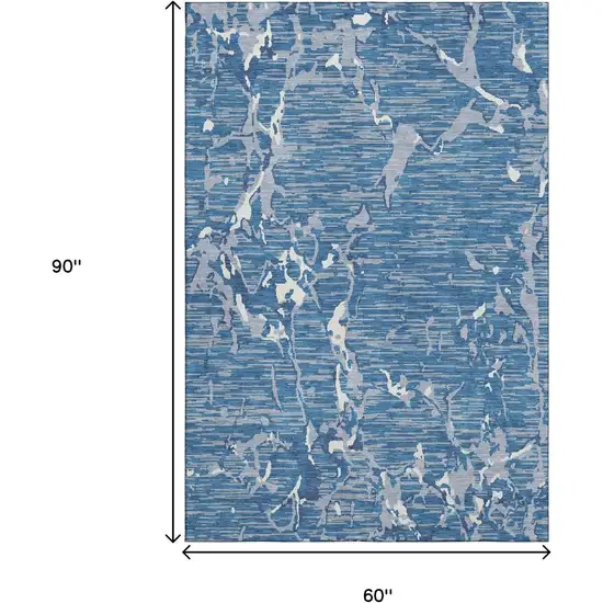 Blue Ivory And Gray Striped Washable Area Rug With UV Protection Photo 9