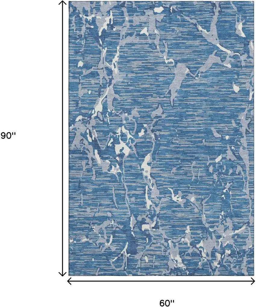 Blue Ivory And Gray Striped Washable Area Rug With UV Protection Photo 9