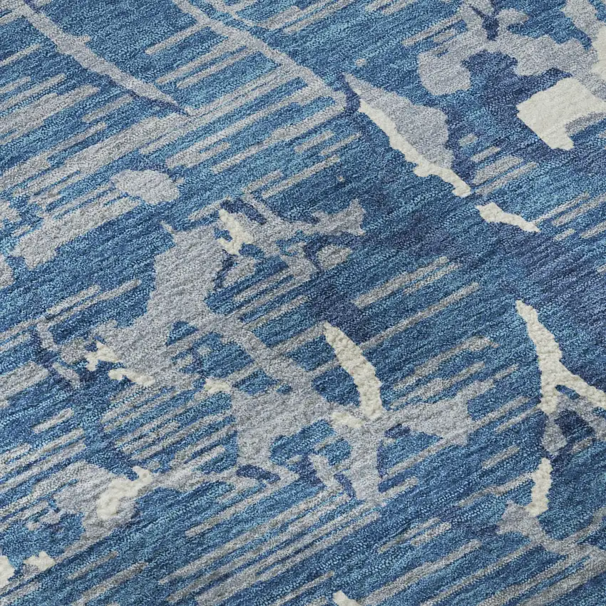 Blue Ivory And Gray Striped Washable Area Rug With UV Protection Photo 8