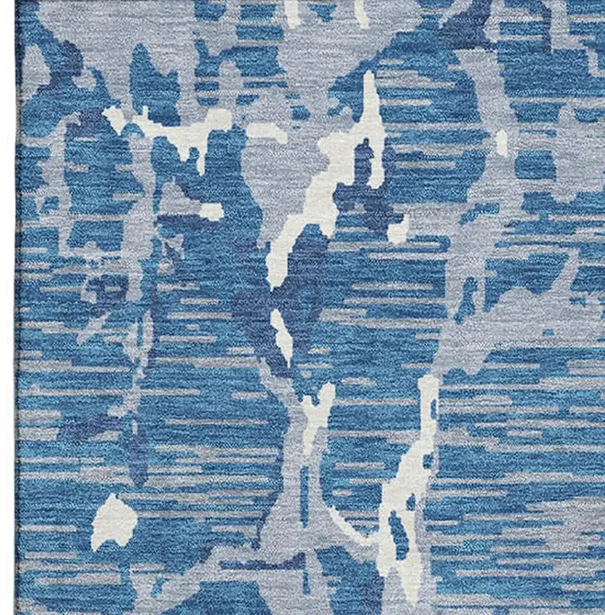 Blue Ivory And Gray Striped Washable Area Rug With UV Protection Photo 2