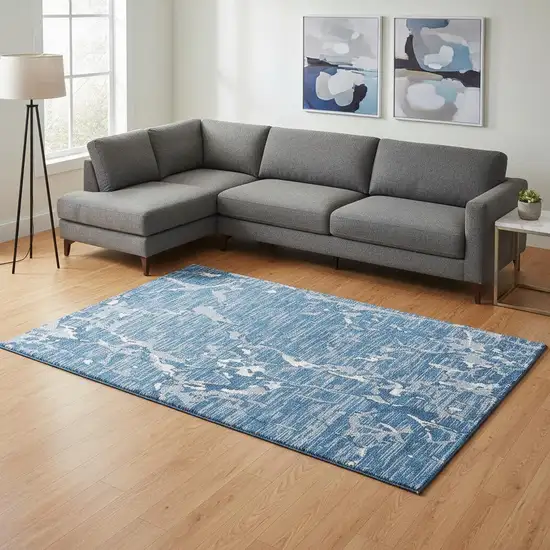 Blue Ivory And Gray Striped Washable Area Rug With UV Protection Photo 2