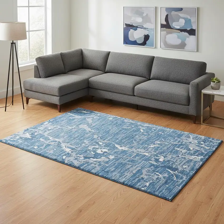 Blue Ivory And Gray Striped Washable Area Rug With UV Protection Photo 2