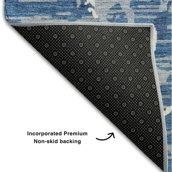 Blue Ivory And Gray Striped Washable Area Rug With UV Protection Photo 7