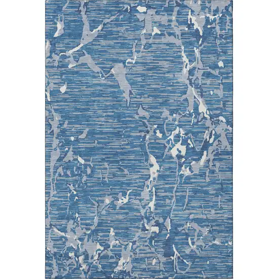 Blue Ivory And Gray Striped Washable Area Rug With UV Protection Photo 3