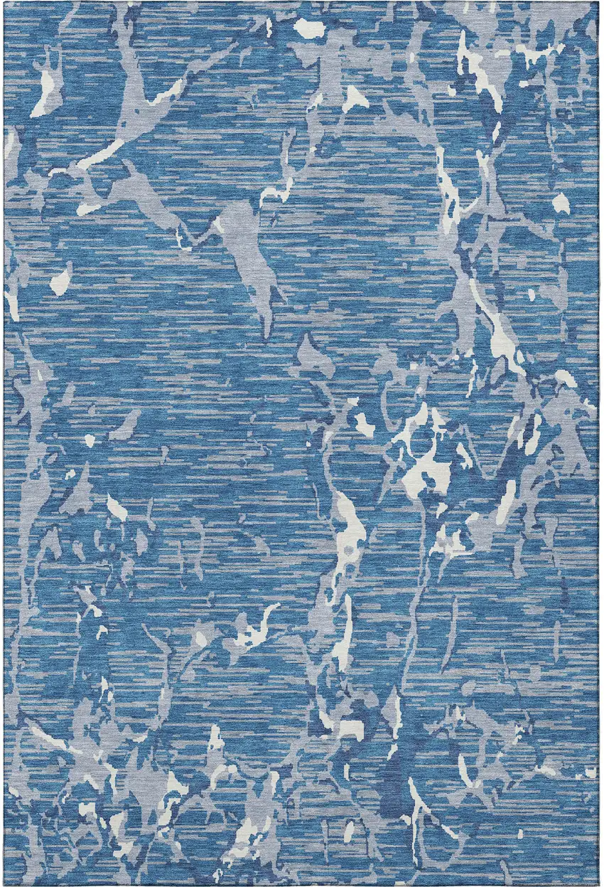 Blue Ivory And Gray Striped Washable Area Rug With UV Protection Photo 3