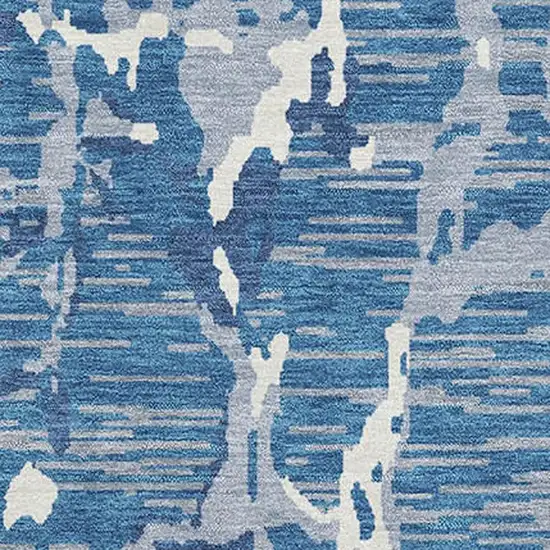 Blue Ivory And Gray Striped Washable Area Rug With UV Protection Photo 2