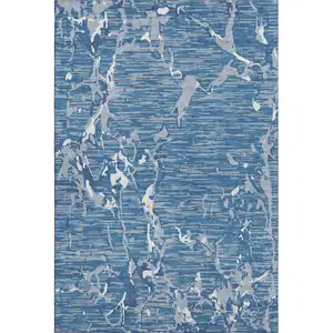 Photo of Blue Ivory And Gray Striped Washable Area Rug With UV Protection