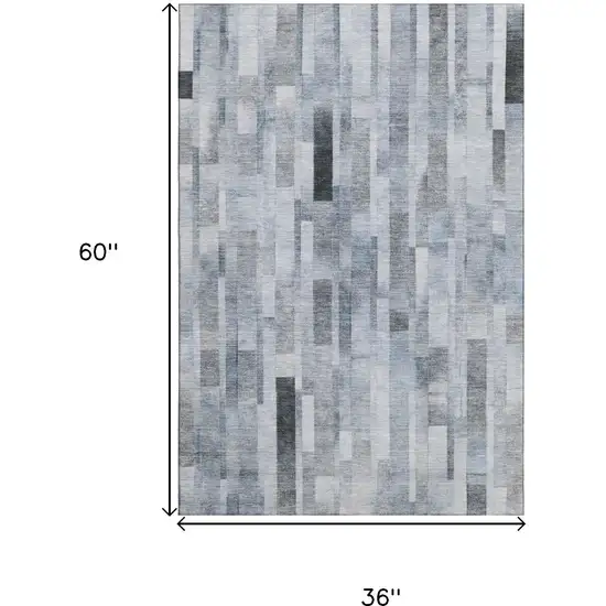 Blue Ivory And Gray Striped Washable Area Rug With UV Protection Photo 9