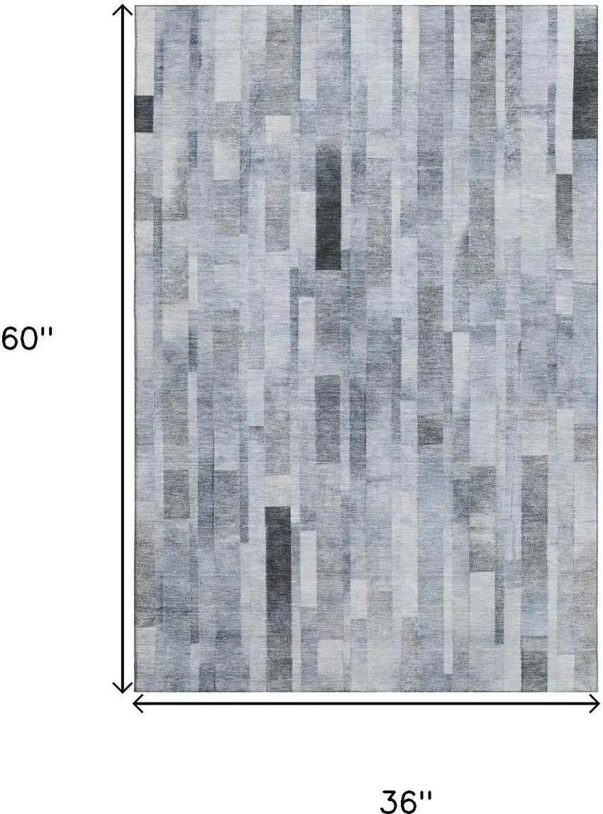 Blue Ivory And Gray Striped Washable Area Rug With UV Protection Photo 9