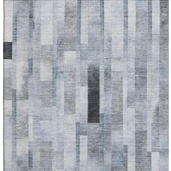 Blue Ivory And Gray Striped Washable Area Rug With UV Protection Photo 2