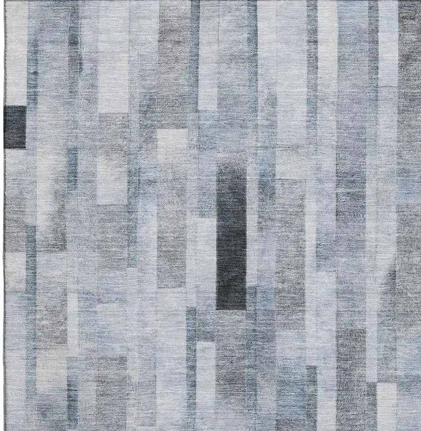 Blue Ivory And Gray Striped Washable Area Rug With UV Protection Photo 2
