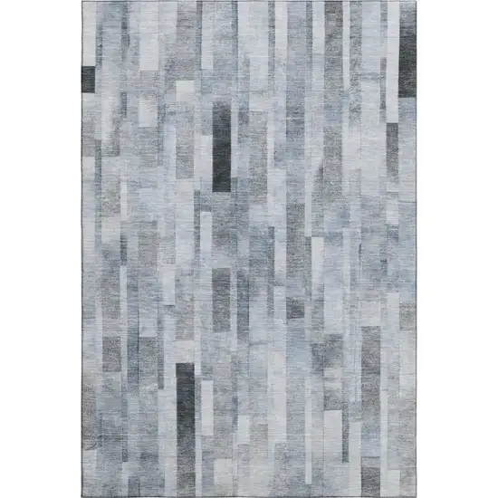 Blue Ivory And Gray Striped Washable Area Rug With UV Protection Photo 1