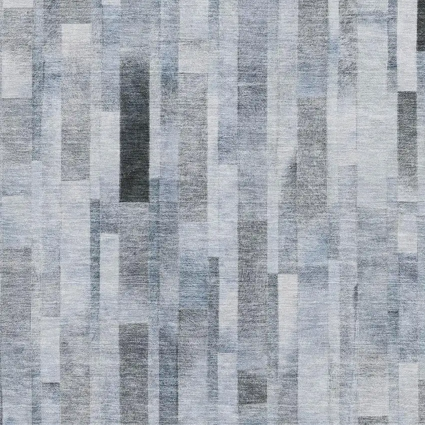 Blue Ivory And Gray Striped Washable Area Rug With UV Protection Photo 2