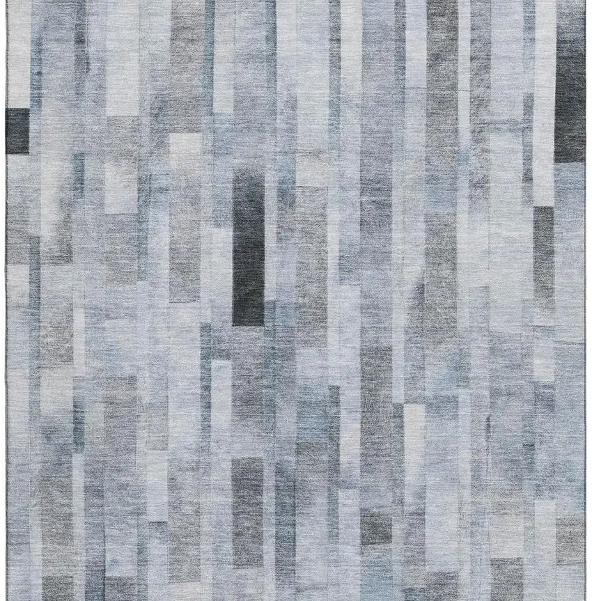 Blue Ivory And Gray Striped Washable Area Rug With UV Protection Photo 3