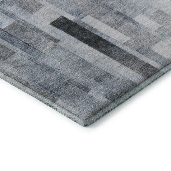 Blue Ivory And Gray Striped Washable Area Rug With UV Protection Photo 7