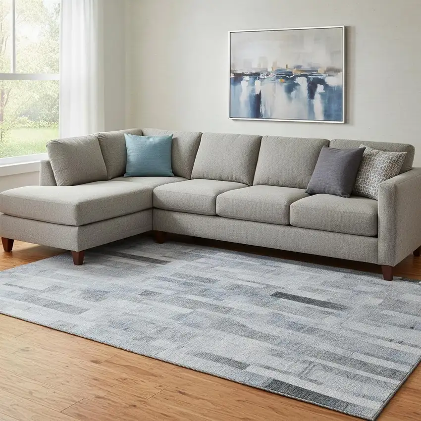 Blue Ivory And Gray Striped Washable Area Rug With UV Protection Photo 2