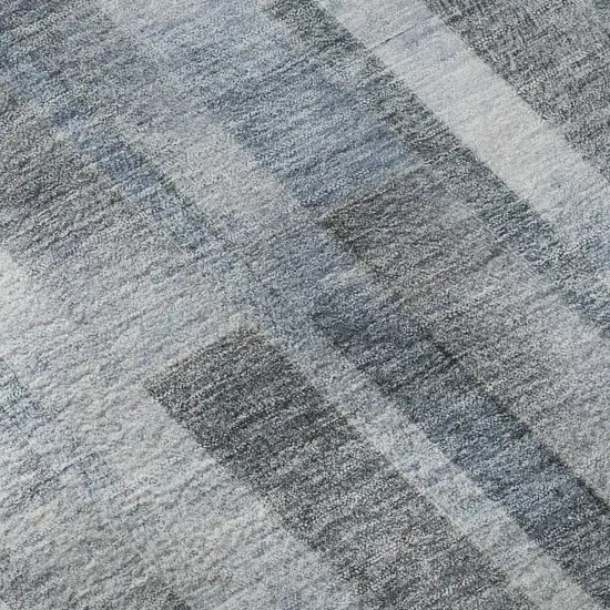 Blue Ivory And Gray Striped Washable Area Rug With UV Protection Photo 9