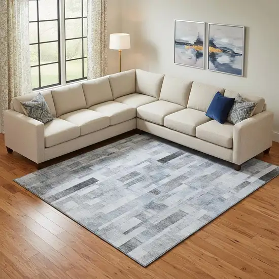 Blue Ivory And Gray Striped Washable Area Rug With UV Protection Photo 2