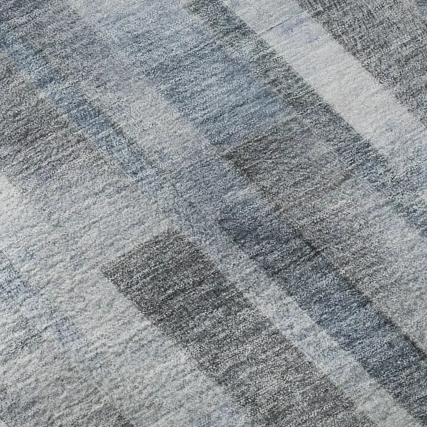 Blue Ivory And Gray Striped Washable Area Rug With UV Protection Photo 9