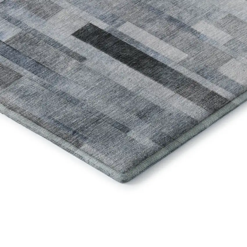 Blue Ivory And Gray Striped Washable Area Rug With UV Protection Photo 6
